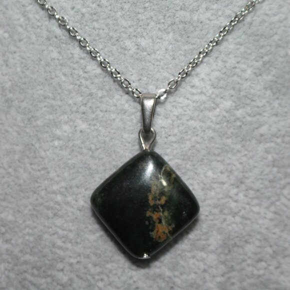 Natural Moss Agate Square Pendant Necklace – Unique Earthy Stone Jewelry - Picture 2 of 4